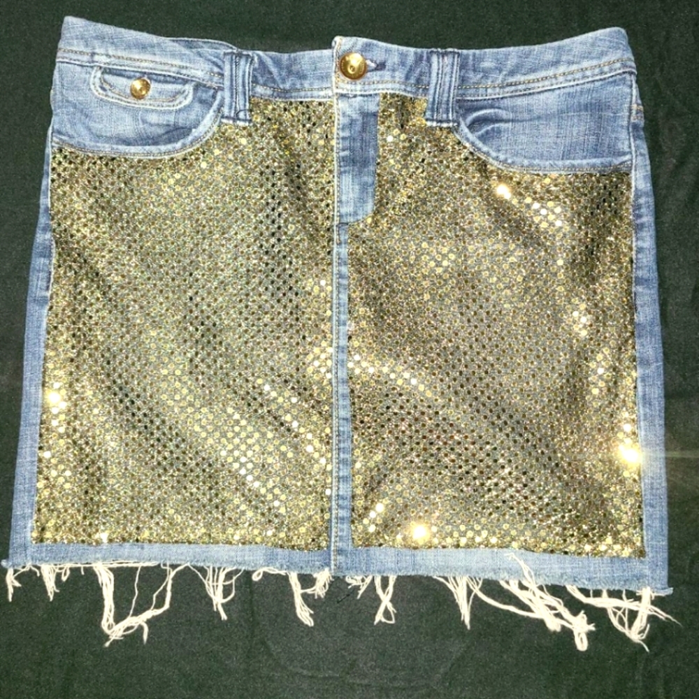 Upcycled Distressed Gold Sequin Skirt